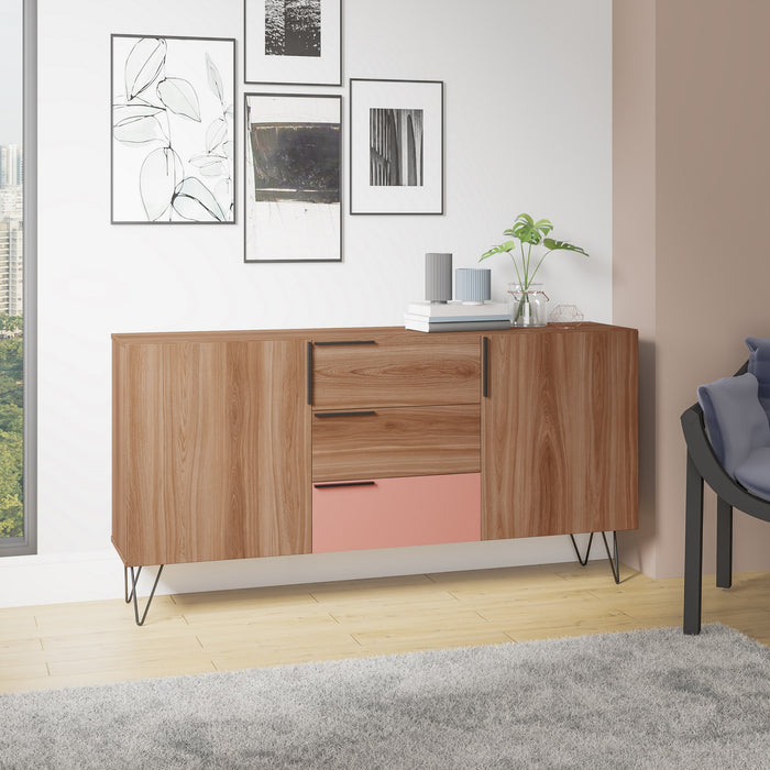 Desserte Beekman de Manhattan Comfort de 62,99 po avec 4 tablettes - brune et rose