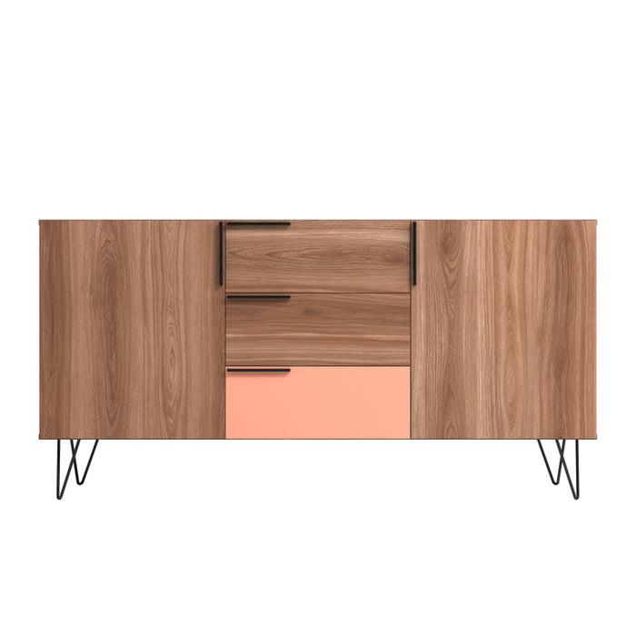 Desserte Beekman de Manhattan Comfort de 62,99 po avec 4 tablettes - brune et rose