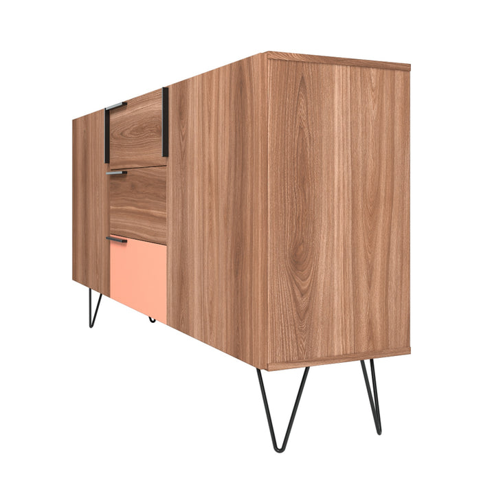 Desserte Beekman de Manhattan Comfort de 62,99 po avec 4 tablettes - brune et rose