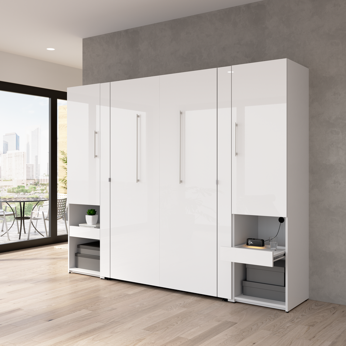 Lit double escamotable Avalon de Bestar de 101 po (L) avec armoires de rangement et tablette coulissante