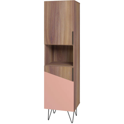 Manhattan Comfort Beekman 17.51" Narrow Bookcase Cabinet with 5 Shelves - Brown & Pink|Armoire bibliothèque étroite Beekman de Manhattan Comfort de 17,51 po avec 5 tablettes - brune et rose