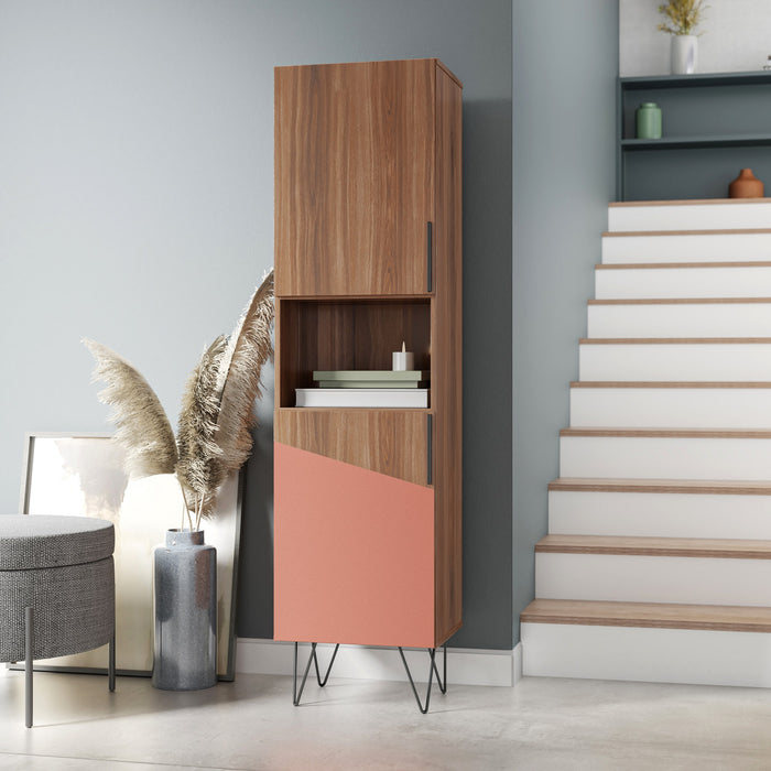 Armoire bibliothèque étroite Beekman de Manhattan Comfort de 17,51 po avec 5 tablettes - brune et rose