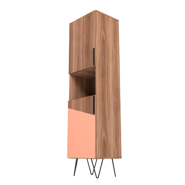 Armoire bibliothèque étroite Beekman de Manhattan Comfort de 17,51 po avec 5 tablettes - brune et rose