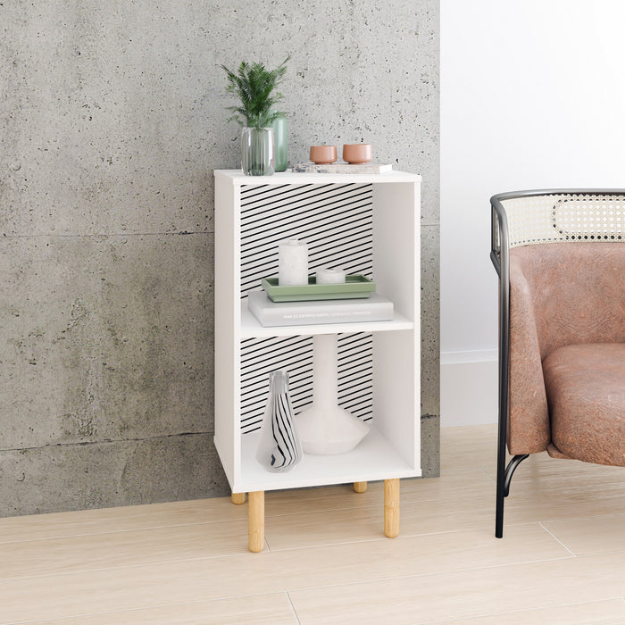 Table de nuit Essex de Manhattan Comfort avec 2 tablettes - blanche et motif zébré