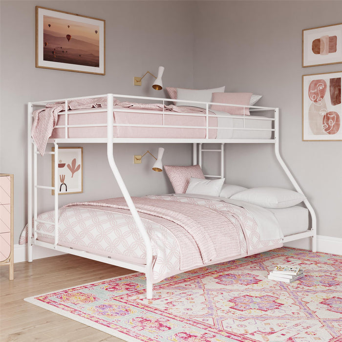 Lits superposés de DHP pour petit espace, en métal avec lit simple au-dessus du lit double - blanc cassé
