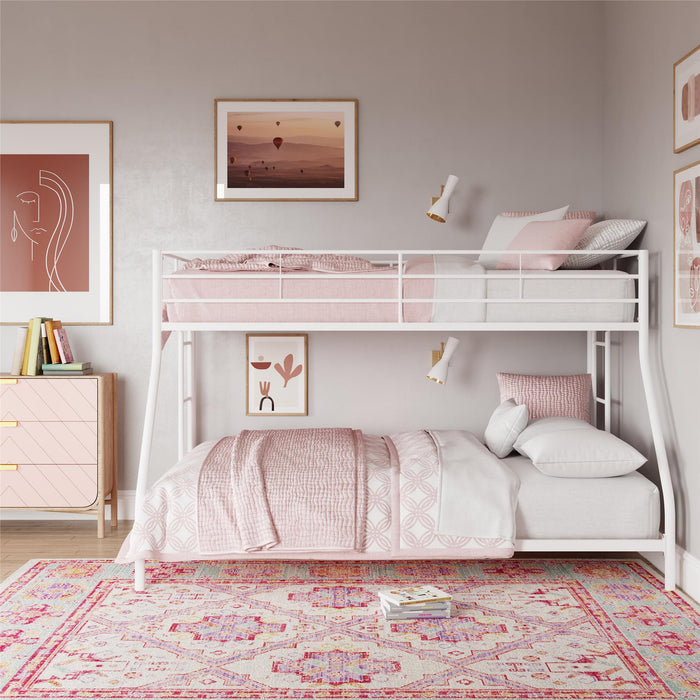 Lits superposés de DHP pour petit espace, en métal avec lit simple au-dessus du lit double - blanc cassé