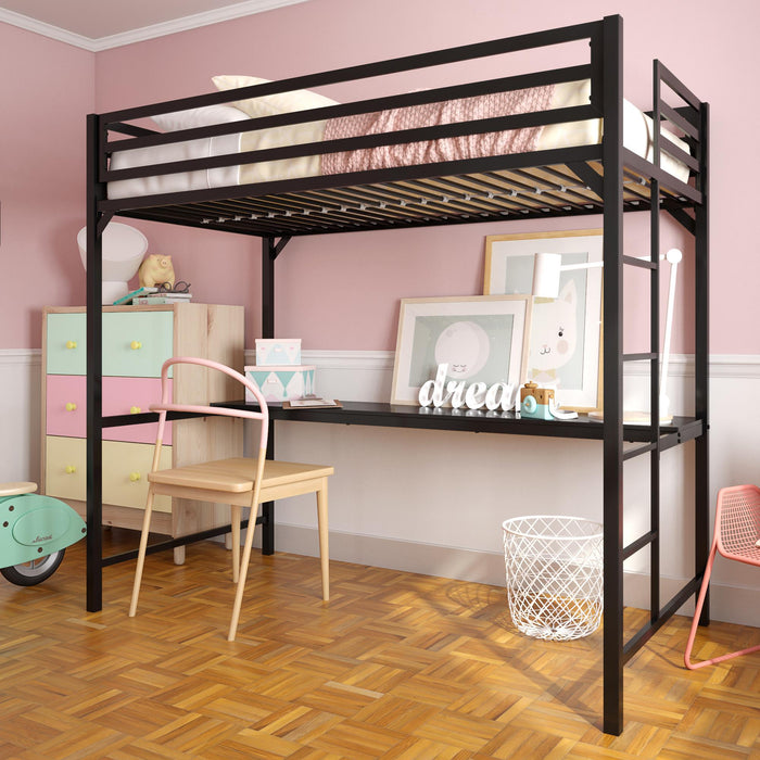 Lit mezzanine simple Miles de DHP en métal avec bureau - noir