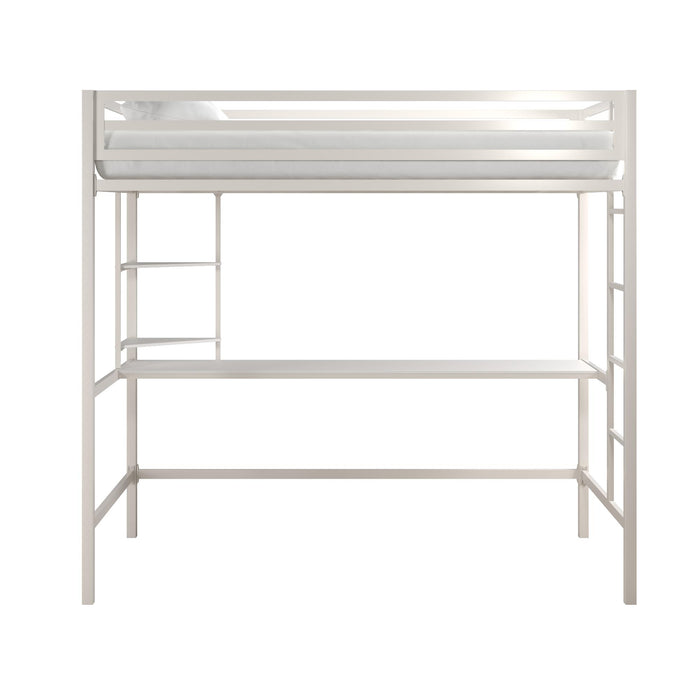 Lit mezzanine simple Maxwell de Novogratz en métal avec bureau - blanc cassé