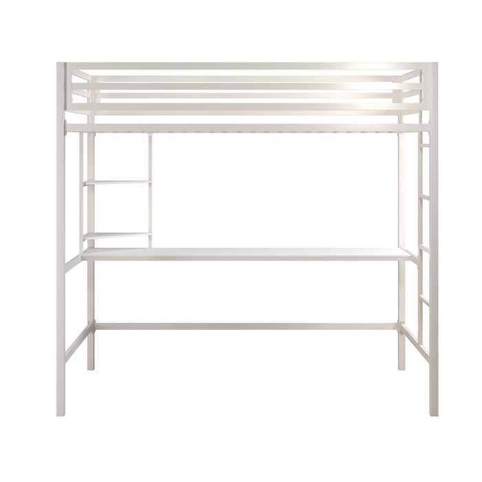 Lit mezzanine simple Maxwell de Novogratz en métal avec bureau - blanc cassé
