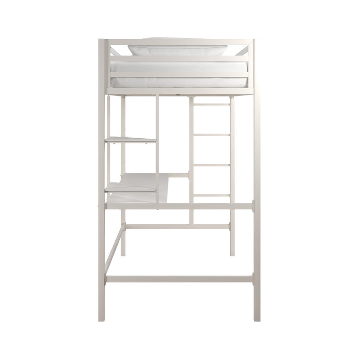 Lit mezzanine simple Maxwell de Novogratz en métal avec bureau - blanc cassé