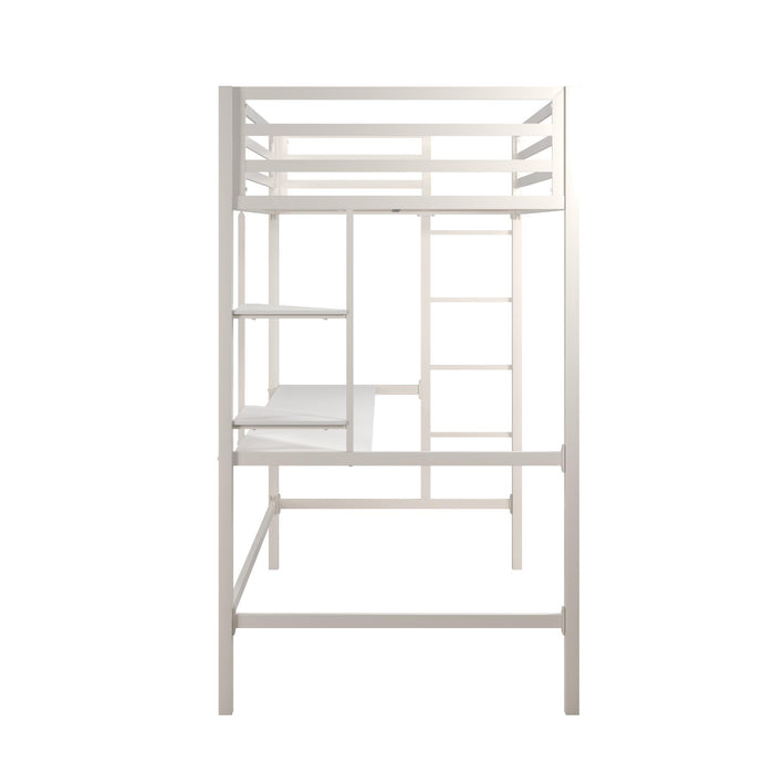Lit mezzanine simple Maxwell de Novogratz en métal avec bureau - blanc cassé