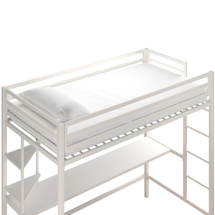 Lit mezzanine simple Maxwell de Novogratz en métal avec bureau - blanc cassé