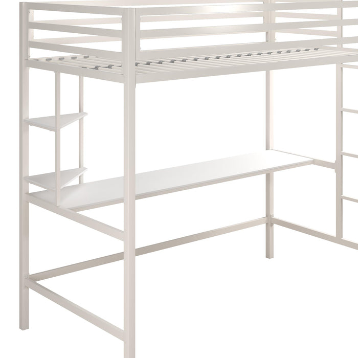 Lit mezzanine simple Maxwell de Novogratz en métal avec bureau - blanc cassé