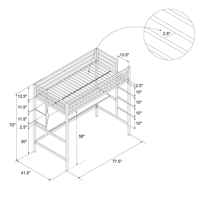 Lit mezzanine simple Maxwell de Novogratz en métal avec bureau - blanc cassé