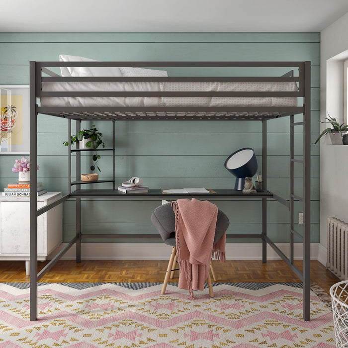 Lit mezzanine double Maxwell de Novogratz en métal avec bureau - gris-noir