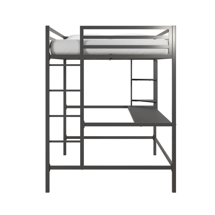 Lit mezzanine double Maxwell de Novogratz en métal avec bureau - gris-noir
