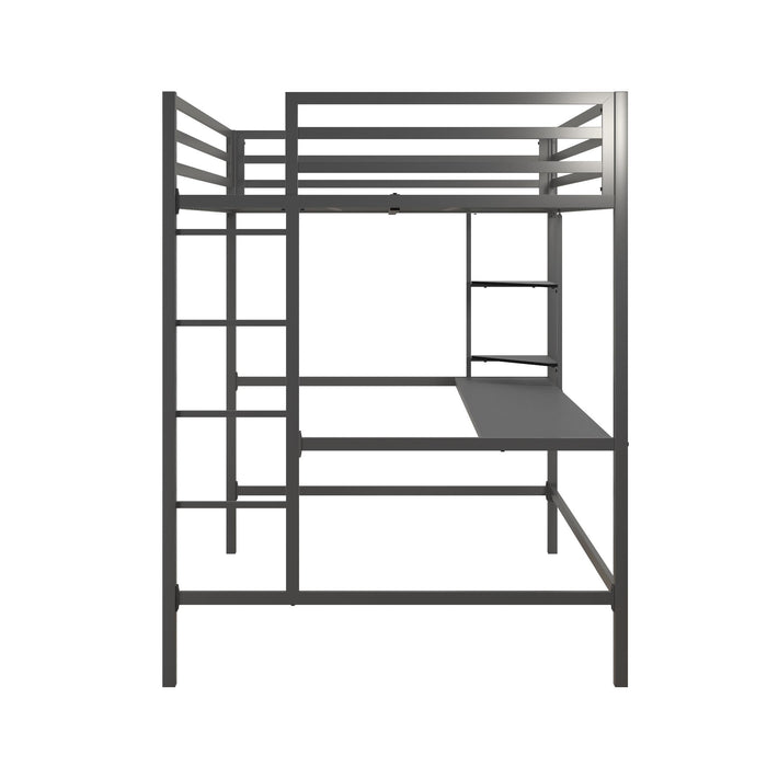 Lit mezzanine double Maxwell de Novogratz en métal avec bureau - gris-noir