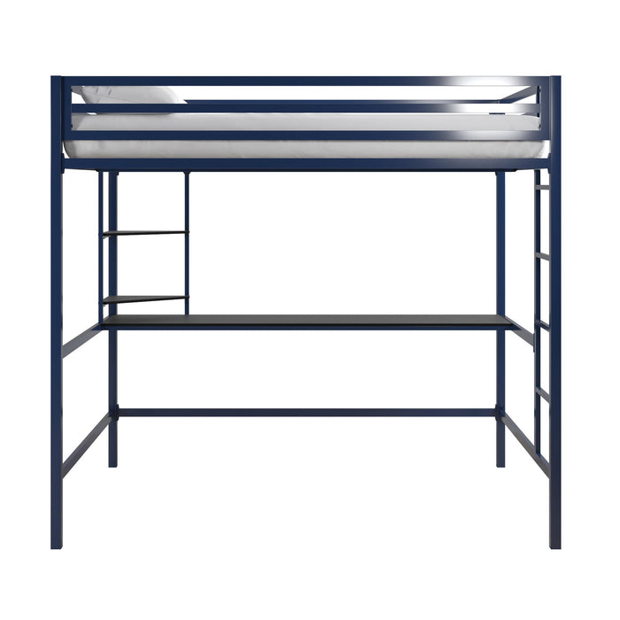 Lit mezzanine double Maxwell de Novogratz en métal avec bureau et tablettes - bleu marine et noir