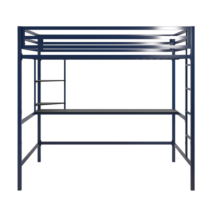 Lit mezzanine double Maxwell de Novogratz en métal avec bureau et tablettes - bleu marine et noir