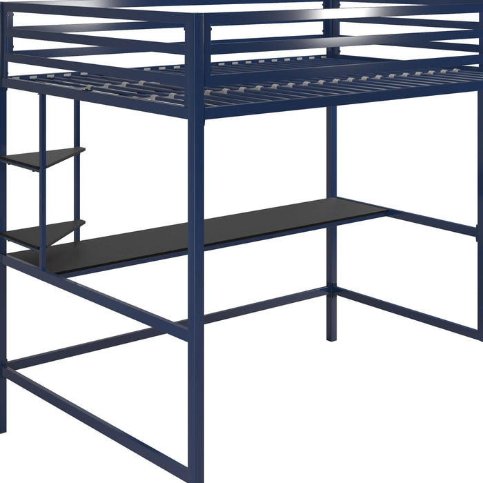 Lit mezzanine double Maxwell de Novogratz en métal avec bureau et tablettes - bleu marine et noir