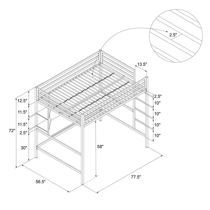 Lit mezzanine double Maxwell de Novogratz en métal avec bureau et tablettes - bleu marine et noir
