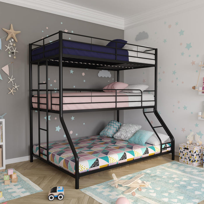 Lits superposés Everleigh de DHP en métal avec deux lits simples et un lit double - noirs
