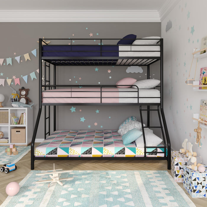 Lits superposés Everleigh de DHP en métal avec deux lits simples et un lit double - noirs