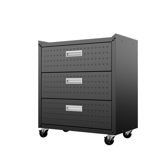Commode verticale mobile Fortress de Manhattan Comfort de 31,5 po en métal texturé avec 3 tiroirs pour le garage - gris anthracite