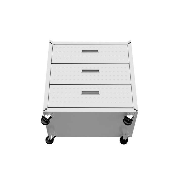 Commode verticale mobile Fortress de Manhattan Comfort de 31,5 po en métal texturé avec 3 tiroirs pour le garage - blanche