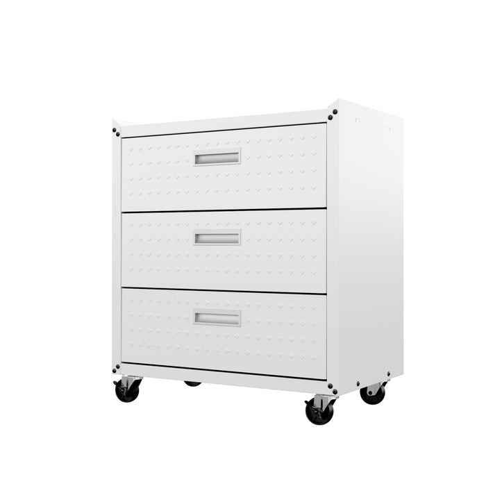 Commode verticale mobile Fortress de Manhattan Comfort de 31,5 po en métal texturé avec 3 tiroirs pour le garage - blanche
