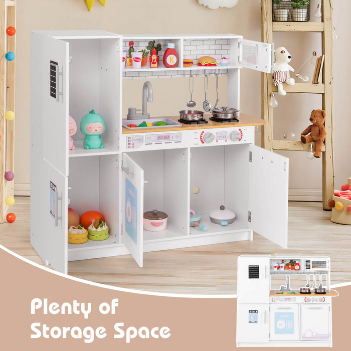 Costway Kids Kitchen Play Set Avec Cuisiniere Lave-vaisselle Four Micro-ondes Amovible