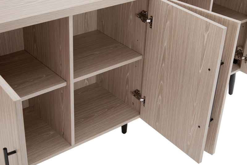 Buffet Jodie style milieu du siecle de 165 cm a rainures, chene blanchi