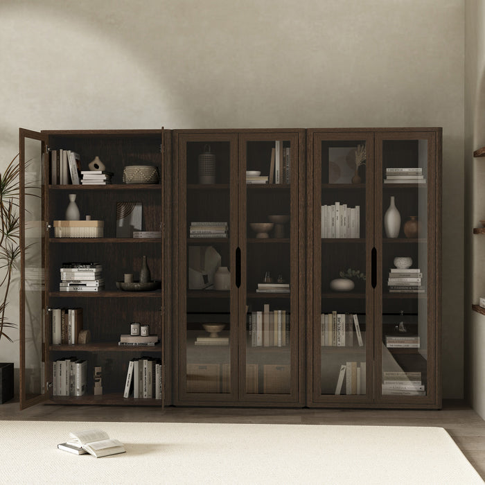 Armoire bibliotheque moderne Rivington 38\" en noyer - Ensemble de 3