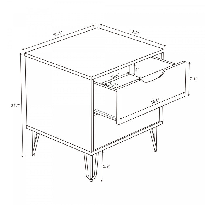 Table de nuit Avira style milieu du siecle moderne 20\" en blanc (2 tiroirs)