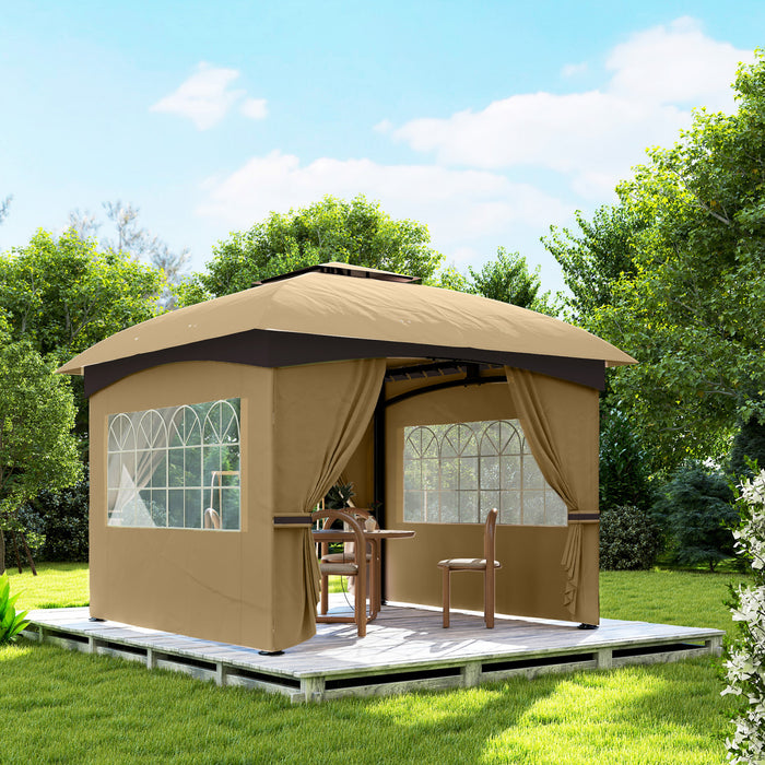 Outsunny Tonnelle D'exterieur 11 x 11 pi avec Rideaux, Fenetres, Beige