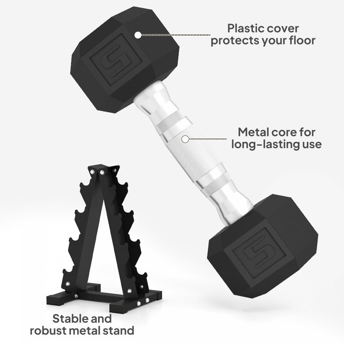 Soozier Ensemble d'halteres 100 lb avec support et poids hexagonaux