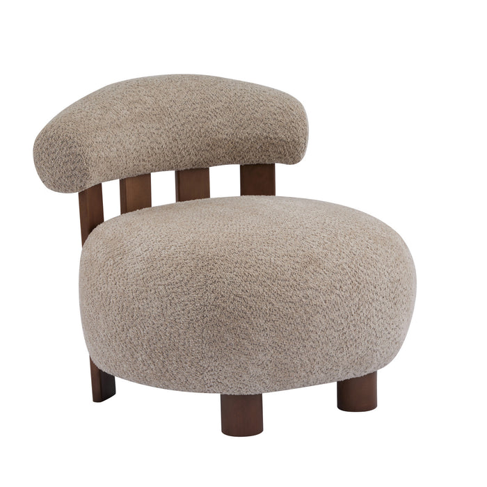 Nube Fauteuil d'Appoint Moderne en Bouclette a Dossier Courbe et Quatre Pieds, Brun Clair, Noyer