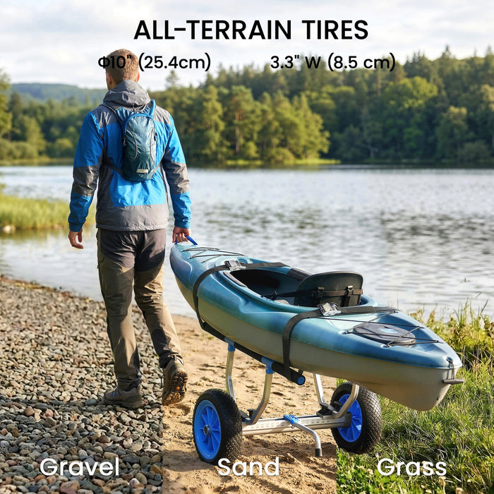 Chariot de Kayak Soozier avec Largeur Reglable et Grandes Roues, Bleu Ciel