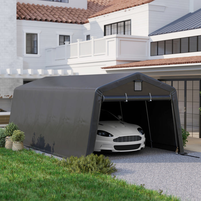Outsunny Abri De Garage 11' X 20' Avec Fenetres De Ventilation, Gris Fonce