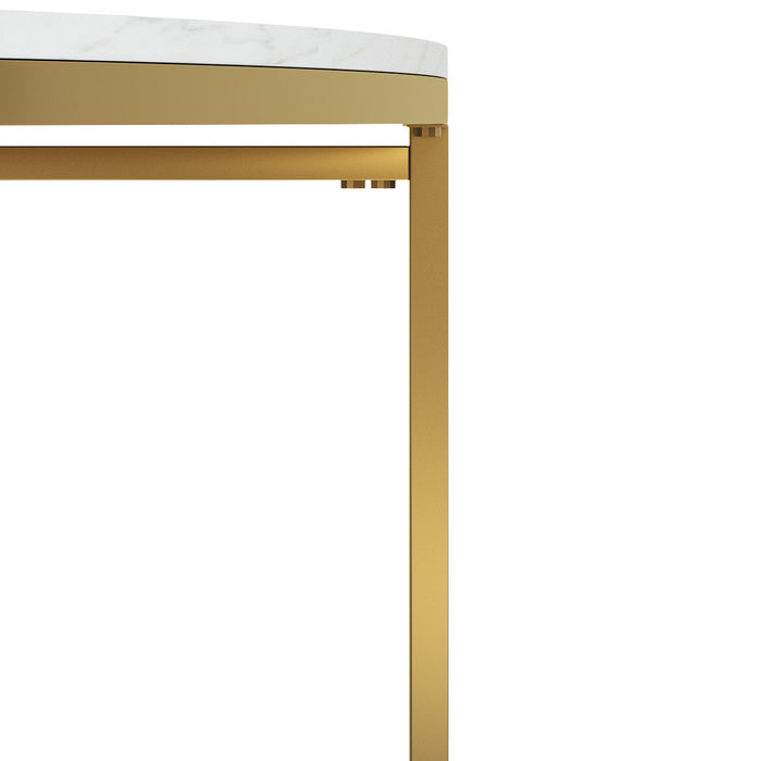 Gilded Table Basse Ronde avec Plateau en Marbre Blanc