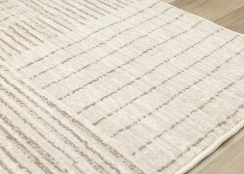 Tapis Florence Brown Cream a motif geometrique a lignes lineaires, 5'3\" x 7'4\"
