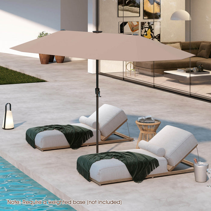Grand parasol de jardin Costway 13 pieds avec eclairage solaire LED, manivelle, 12 baleines robustes marron
