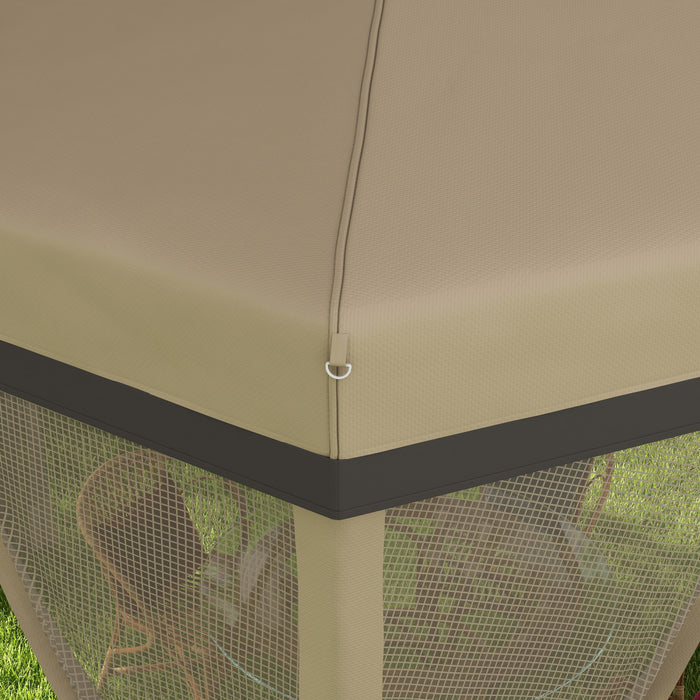 Outsunny Auvent De 12x12', Tente Gazebo Avec Filet, Sac De Transport, Kaki