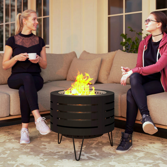 Outsunny Foyer Rond Avec Tisonnier, Cheminee Avec Cendrier, Noir