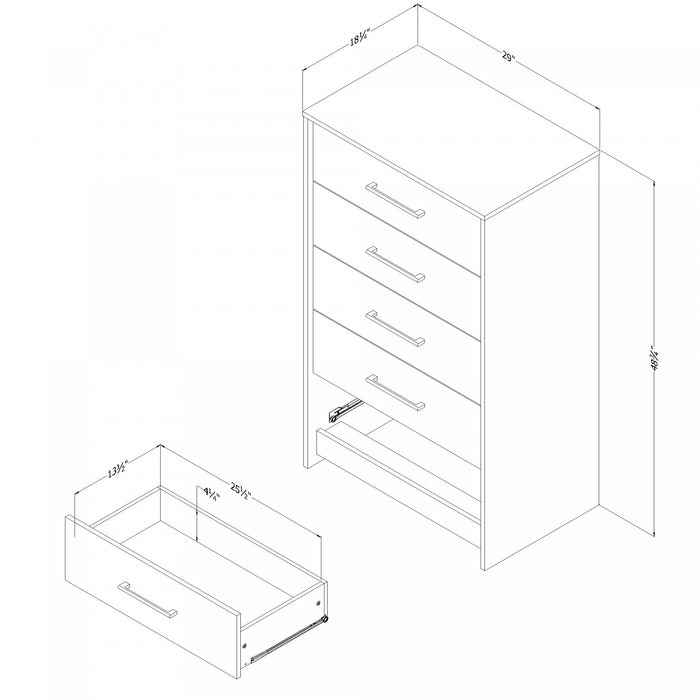 Londen Commode 5 tiroirs Noir antiqué et Chêne vieilli, de Meubles South Shore