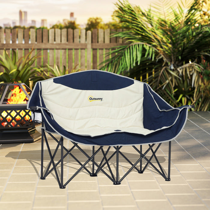 Chaise De Camping Double Outsunny, Chaise De Camping Rembourree Bleu Marine