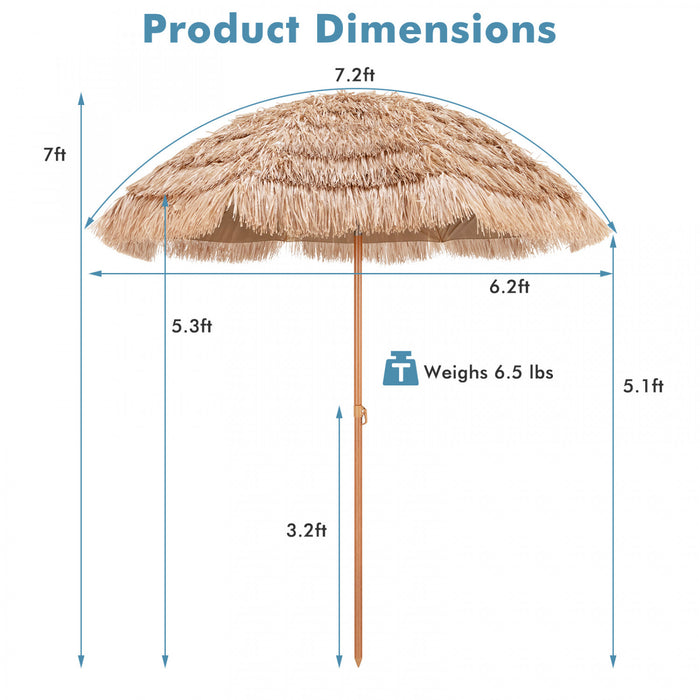 Costway Parasol tiki en chaume 7,2FT avec inclinaison 8 baleines Plage hawaienne Hula