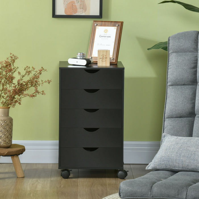 Homcom Organisateur De Rangement De Fichiers 5 Tiroirs, Noir