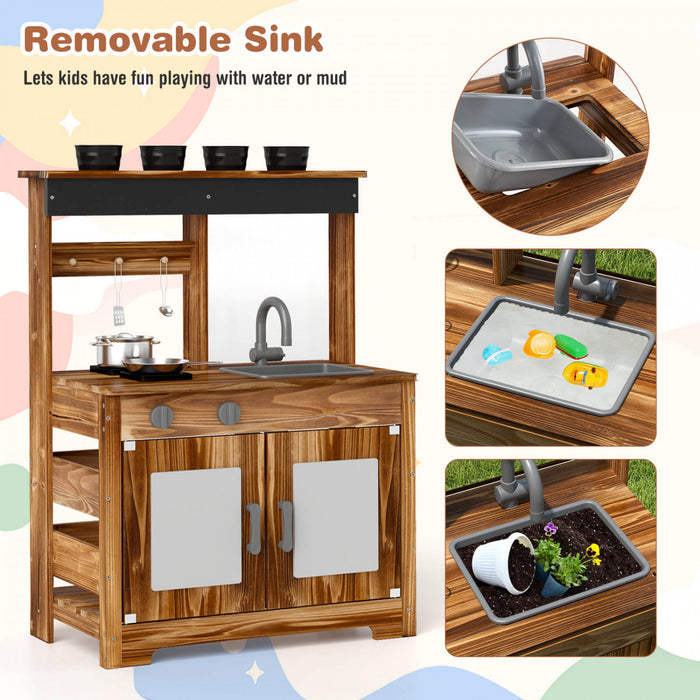 Ensemble De Cuisine De Boue Costway Pour Enfants Avec Robinet D'evier Amovible Double Poeles 4 Pots De Plantation