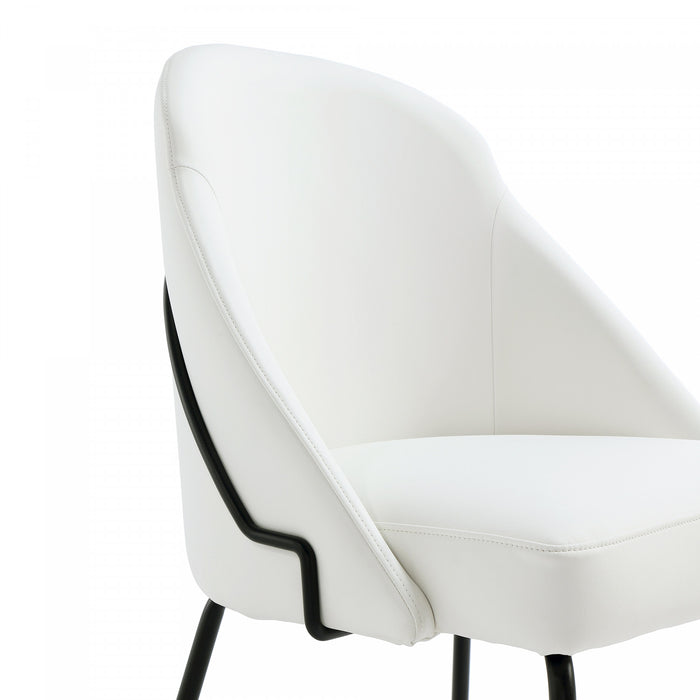 Chaise de salle a manger moderne Gracie en cuir vegetalien et metal, blanc et noir - Lot de 2